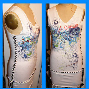 New Sour n Cream white bodycon printed dress M 6-8